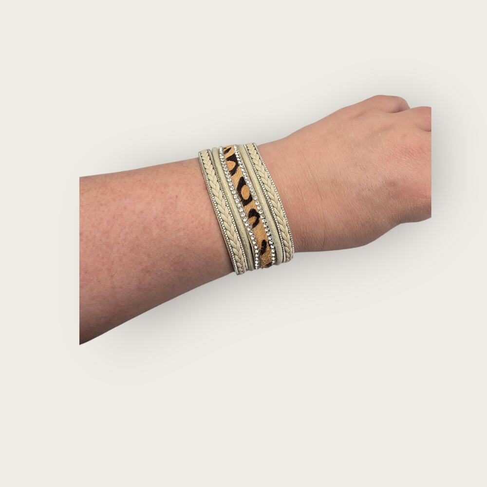 Leopard Rhinestone Wrap Bracelet Magnetic Cuff Y2K Glam Statement - Picture 2 of 10